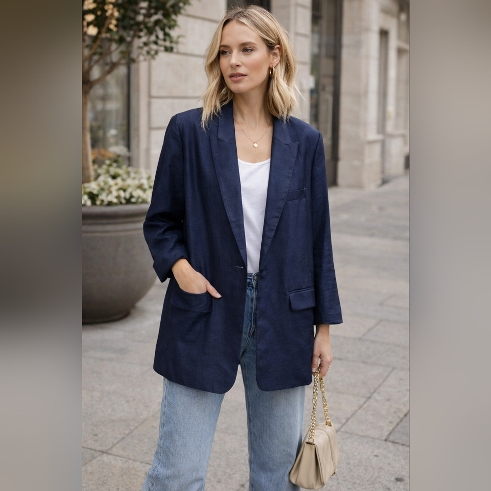 River Island Navy Boyfriend Blazer Relaxed Fit Size 14